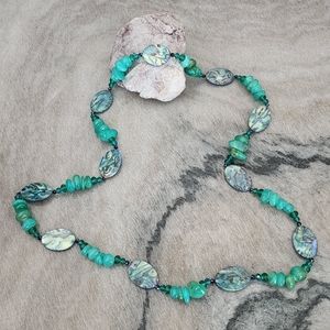 Turquoise Mosaic & Jade Bead Necklace